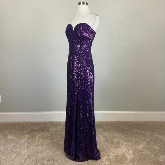 Strapless Sequined Evening Gown Purple Size 6 Thigh Slit Column Dress by AQUA - Picture 4 of 14